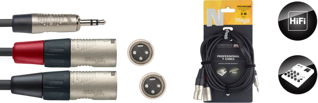 Cable Microfono Stagg XLR - Mini Jack 3m N-Series NYC3/MPS2XMR