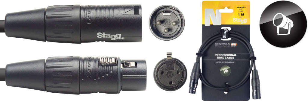 Cable DMX Stagg XLR 1m N-Series NDX1R-3