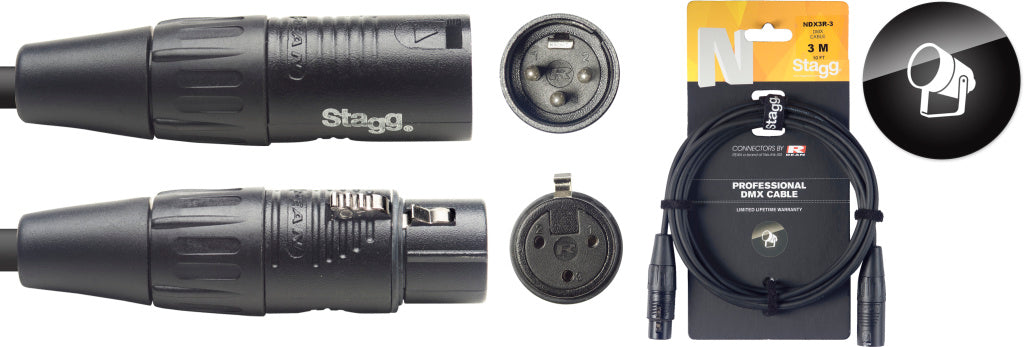Cable DMX Stagg XLR 3m N-Series NDX3R-3