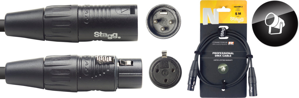 Cable DMX Stagg XLR 5m N-Series NDX5R-3