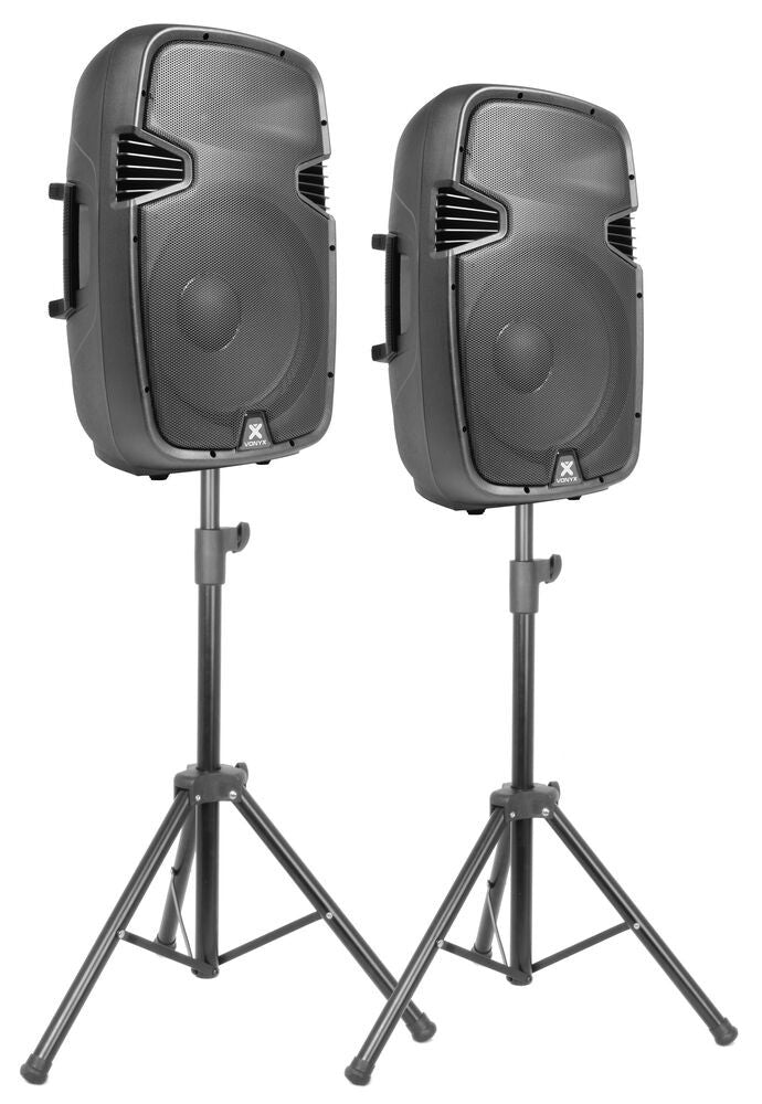 Vonyx PSS302 10" Active Speaker Set with Stands and Microphone