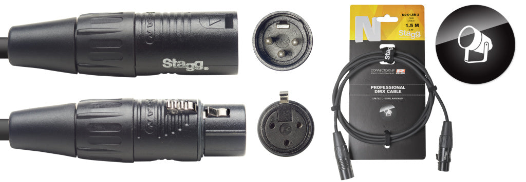 Cable DMX Stagg XLR 1.5m N-Series NDX1,5R-3