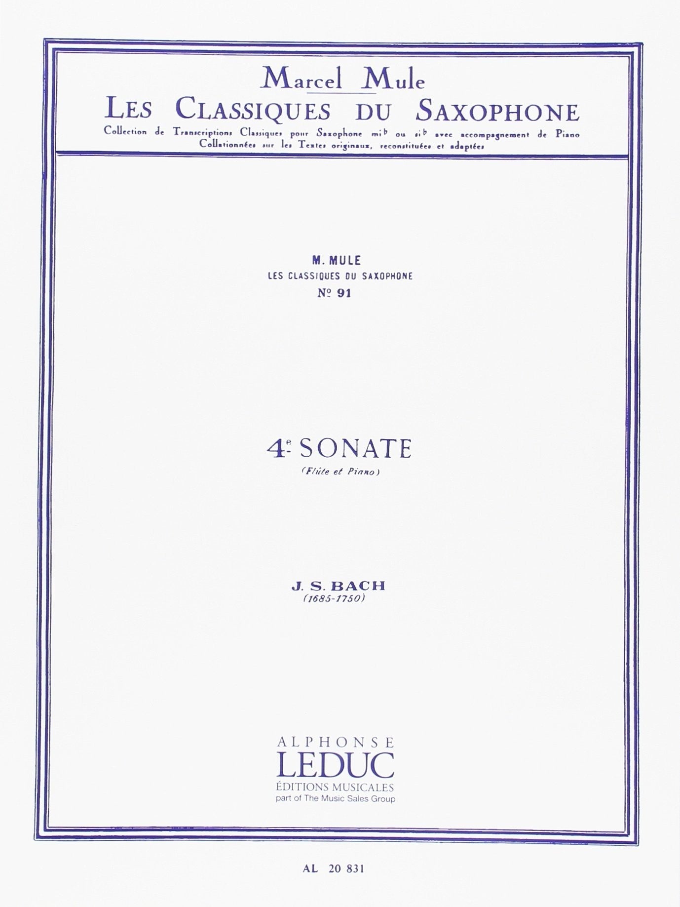 4 Sonate (Les Classiques du Saxophone). Mule, Marcel / Bach, Johann