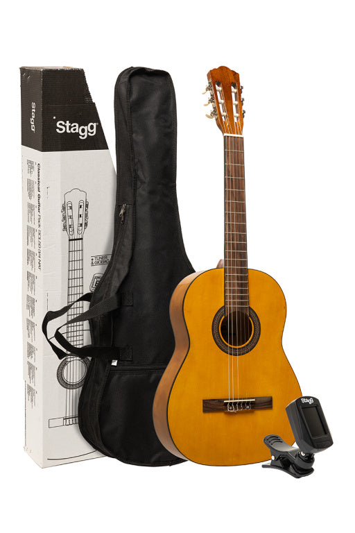 Pack Guitarra Clasica 3/4 Stagg SCL50 Natural con Funda y Afinador_01