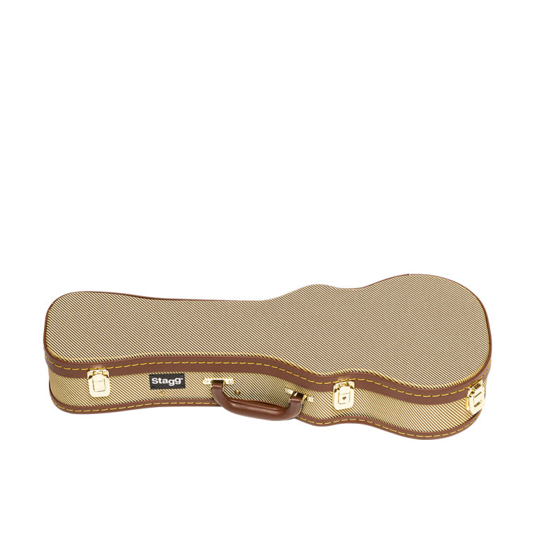 Estuche Ukelele Concierto Stagg Rigido Vintage Tweed Dorado GCX-UKC GD_03