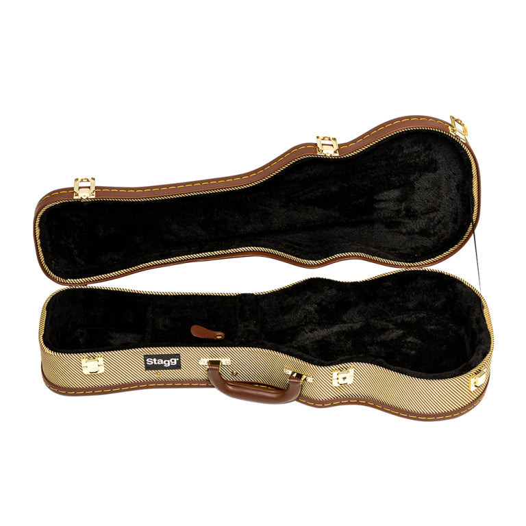 Estuche Ukelele Concierto Stagg Rigido Vintage Tweed Dorado GCX-UKC GD_04