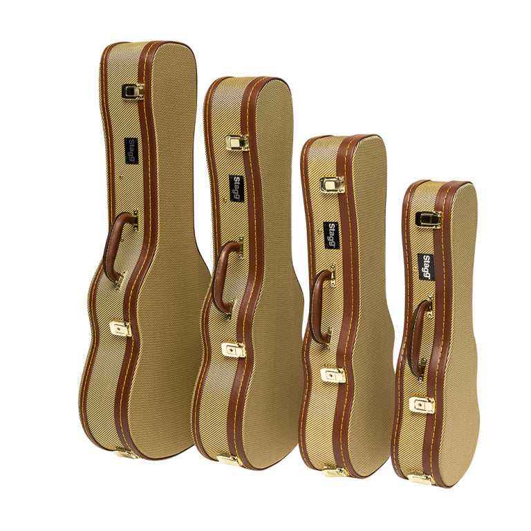 Estuche Ukelele Tenor Stagg Rigido Vintage Tweed Dorado GCX-UKT GD_09