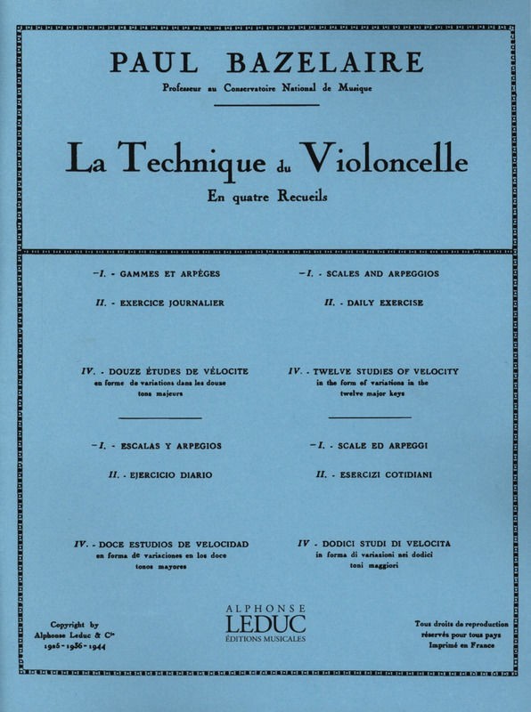 La Technique du violoncelle, vol.1: Escalas e Arpegios Bazelaire, Paul