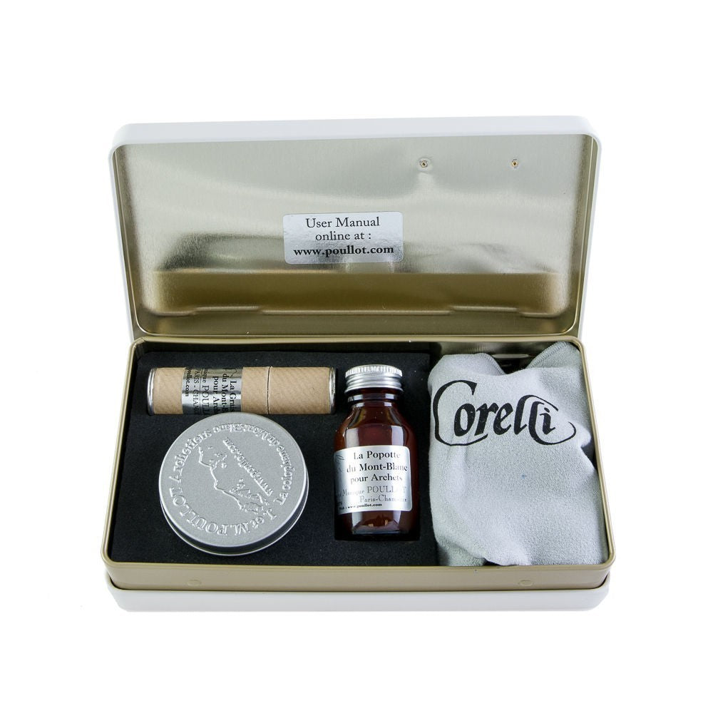 Set Limpieza Arco Poullot (Caja Metalica, Resina, Popotte, Grasa y Gamuza)
