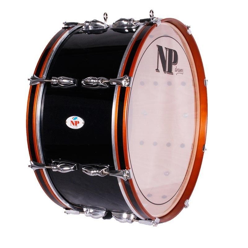 Bombo Banda NP Crome 55X25 cm, Casco Negro, Aros Miel Ranura