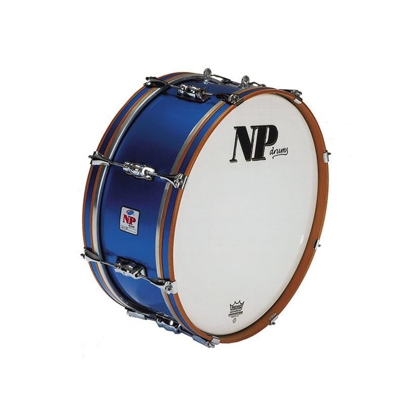 Bombo Marcha NP Crome 55X20 cm, Casco Azul, Aros Miel Ranura