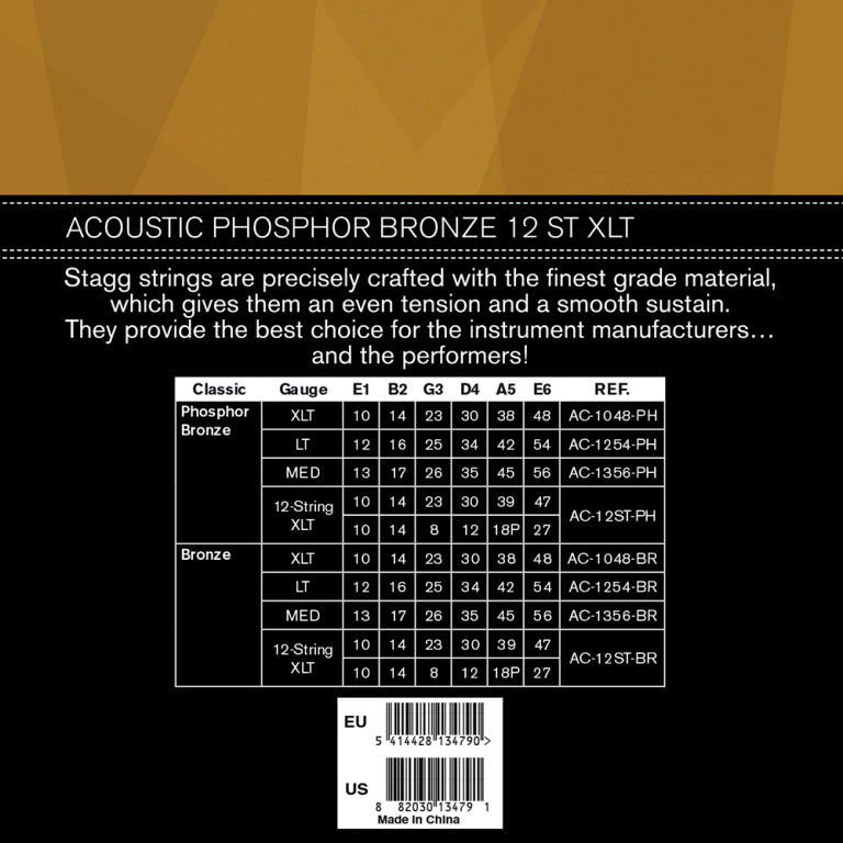 Juego Cuerdas Guitarra Acustica 12 Cuerdas Stagg Bronce Fosforado 10-47 AC-12ST-PH_03