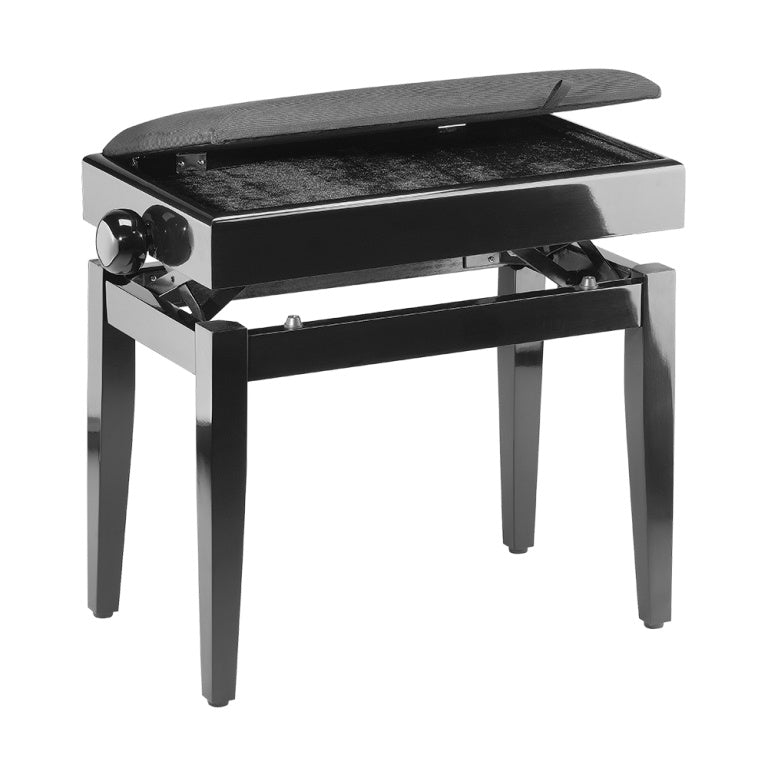 Banqueta Piano Stagg con Compartimento Partituras Negro Brillo Tapa Terciopelo Negro PB55 BKP VBK_02