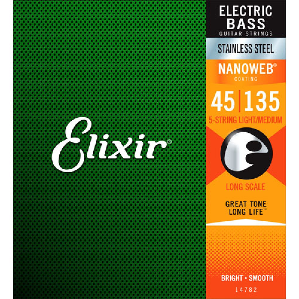 Elixir Stainless Steel 5-String Bass Guitar Strings 14782 (45135)