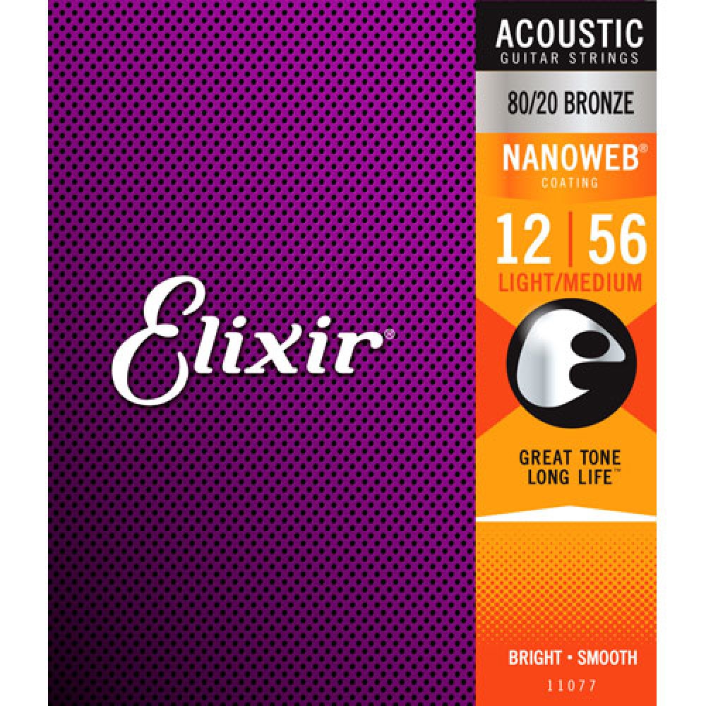 ELIXIR Nanoweb 80/20 Bronze Acoustic Guitar Strings M 11077 (1256)