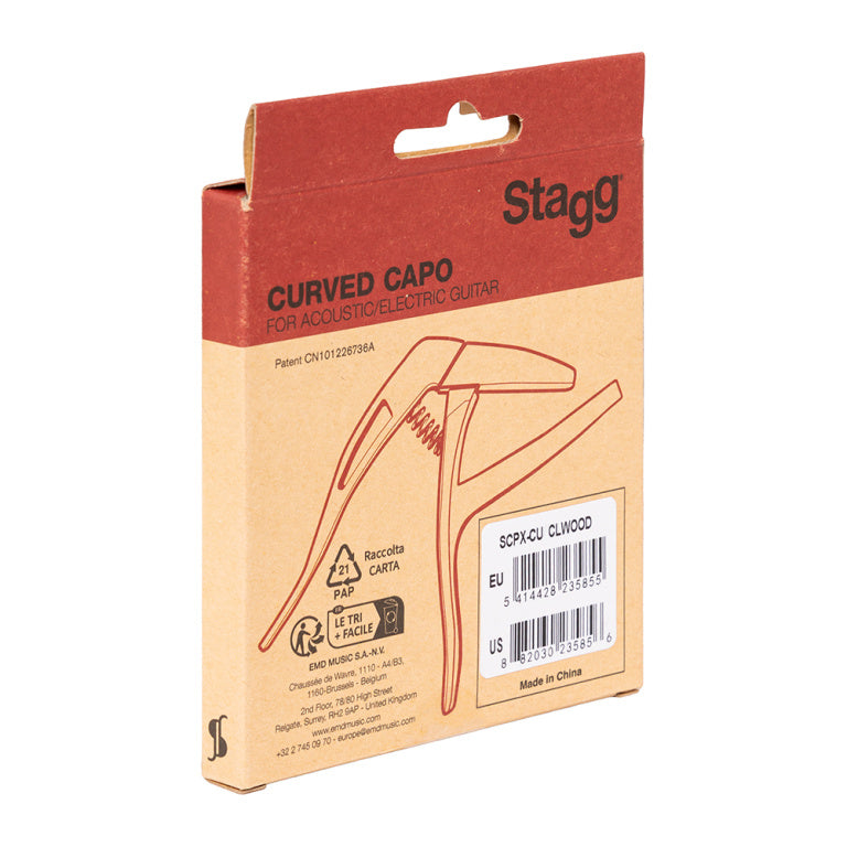 Cejilla Trigger Stagg Curva Guitarra Acustica y Electrica Imitacion Madera Clara SCPX-CU CLWOOD_05