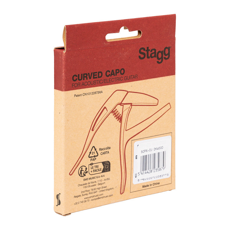 Cejilla Trigger Stagg Curva Guitarra Acustica y Electrica Imitacion Madera Oscura SCPX-CU DKWOOD_05