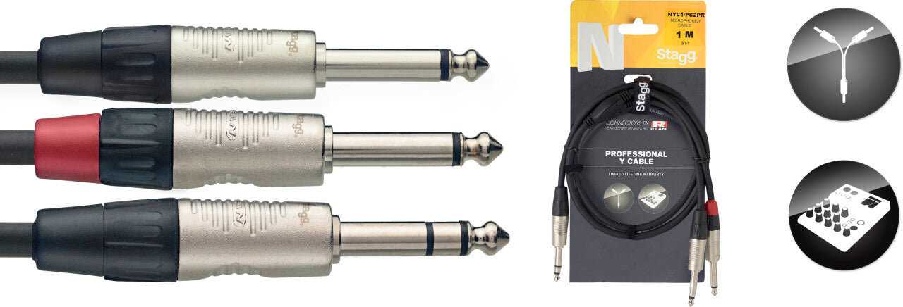 Cable Audio Stagg Jack Stereo-2 Jack Mono 1m N-Series