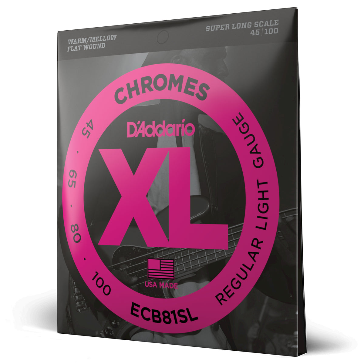 Juego Cuerdas Guitarra Bajo D'Addario Chromes, Escala Super Larga Tension Blanda ECB81SL