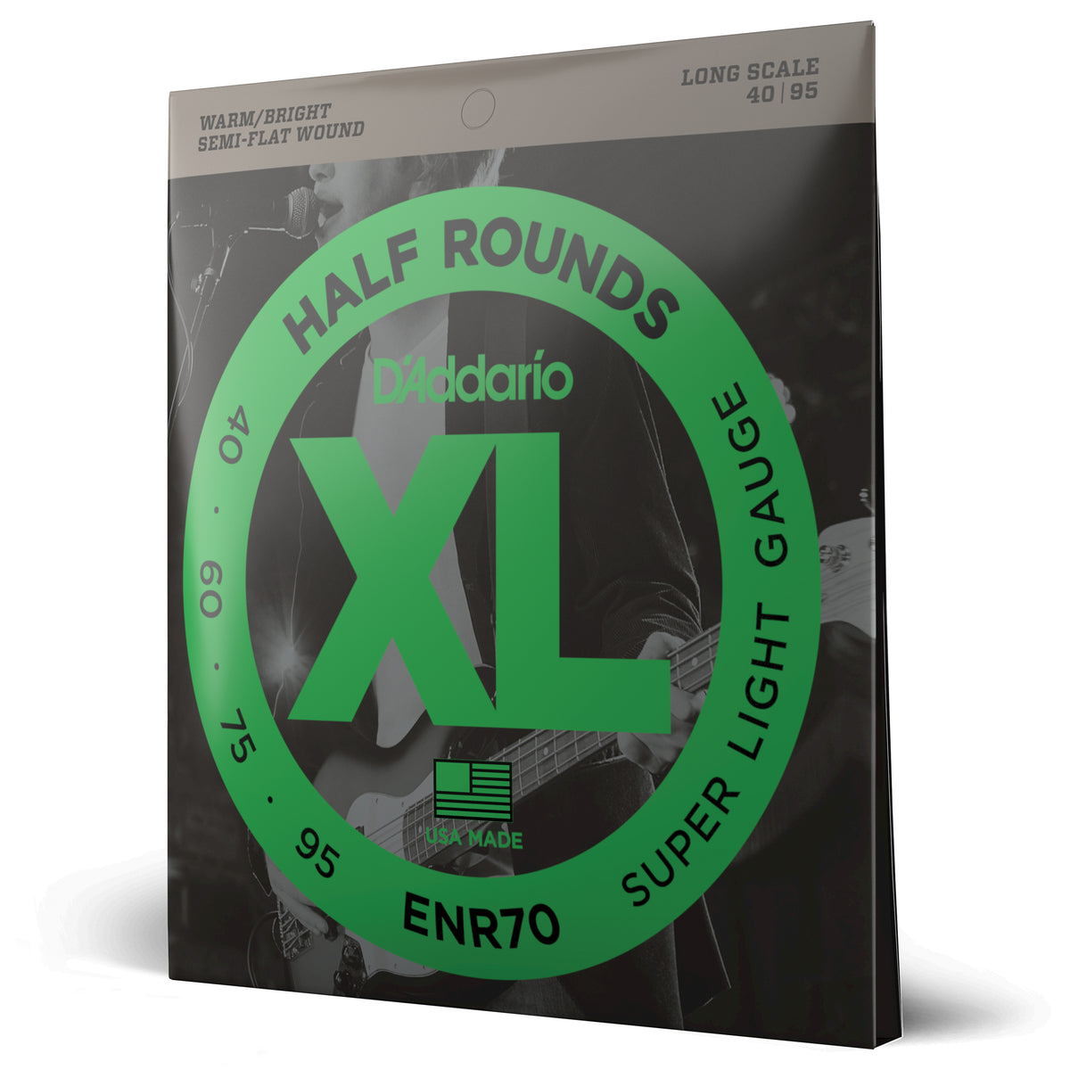 Juego Cuerdas Guitarra Bajo D'Addario Semirredondo, Escala Larga Tension Super Blanda ENR70