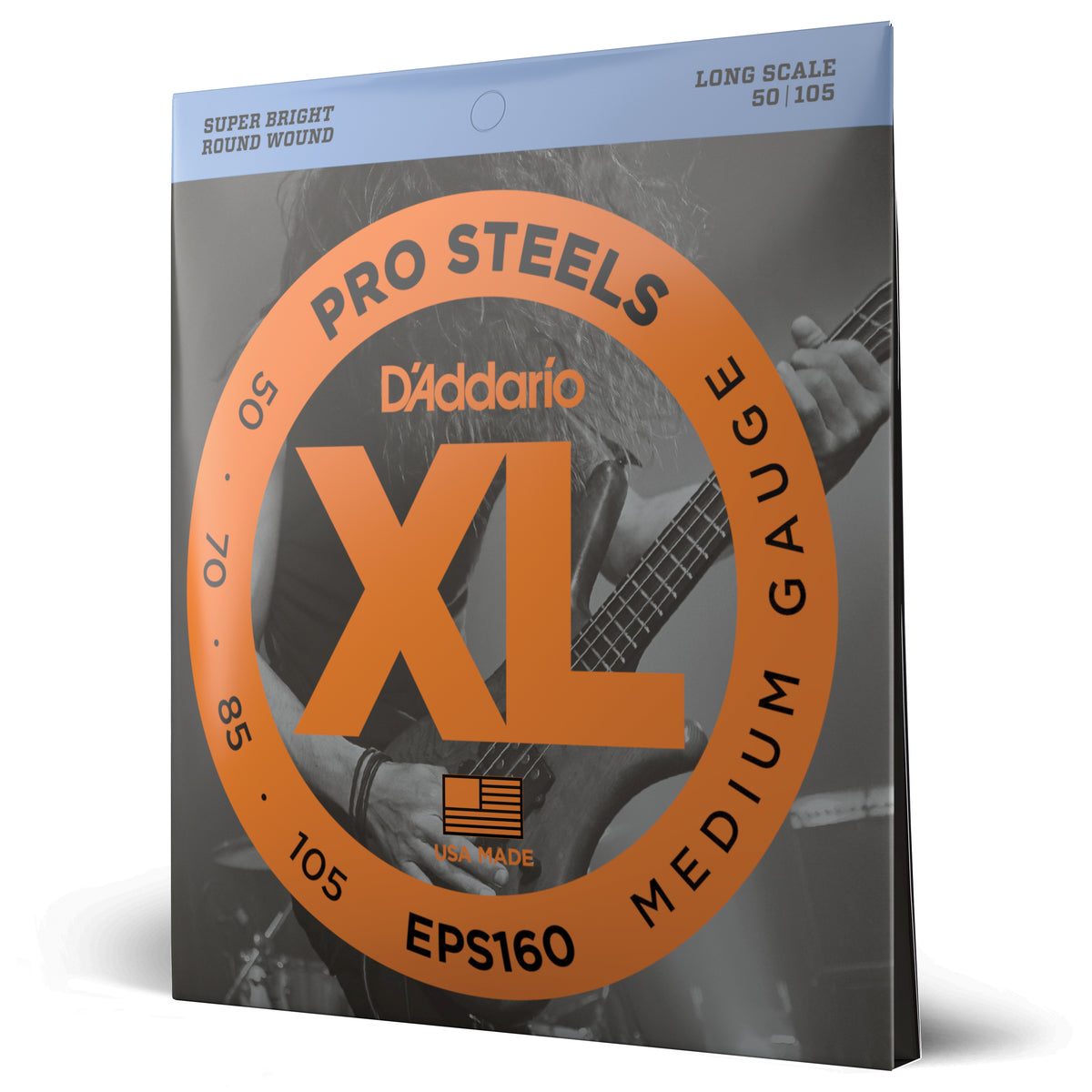 Juego Cuerdas Guitarra Bajo D'Addario ProSteels, Escala Larga Tension Media EPS160