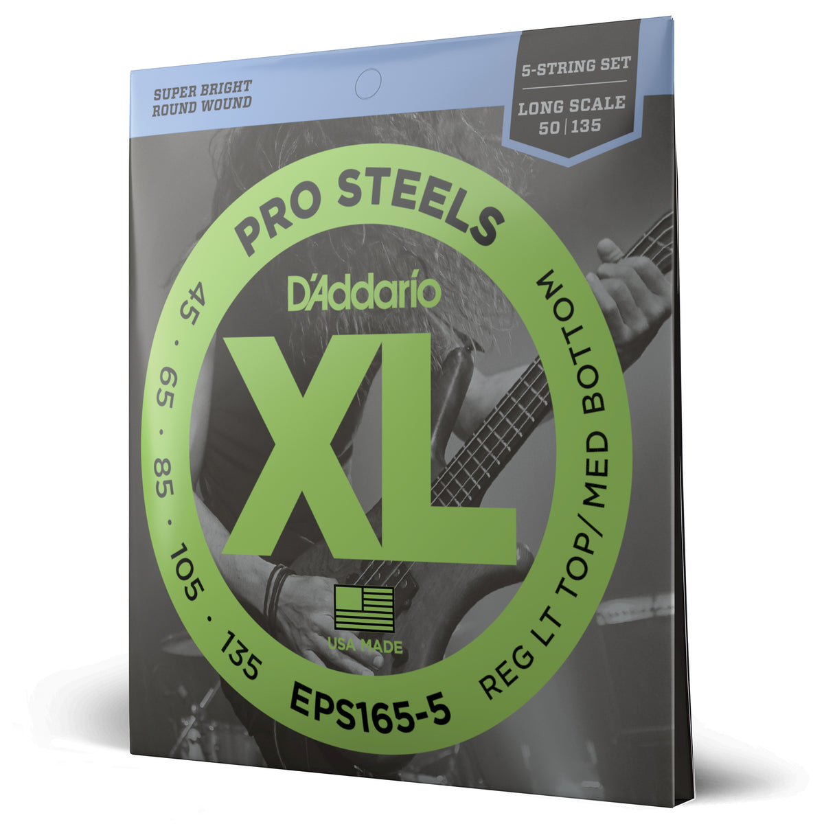 Juego Cuerdas Guitarra Bajo D'Addario 5 Cuerdas ProSteels, Escala Larga Tension Blanda Personalizada EPS165-5