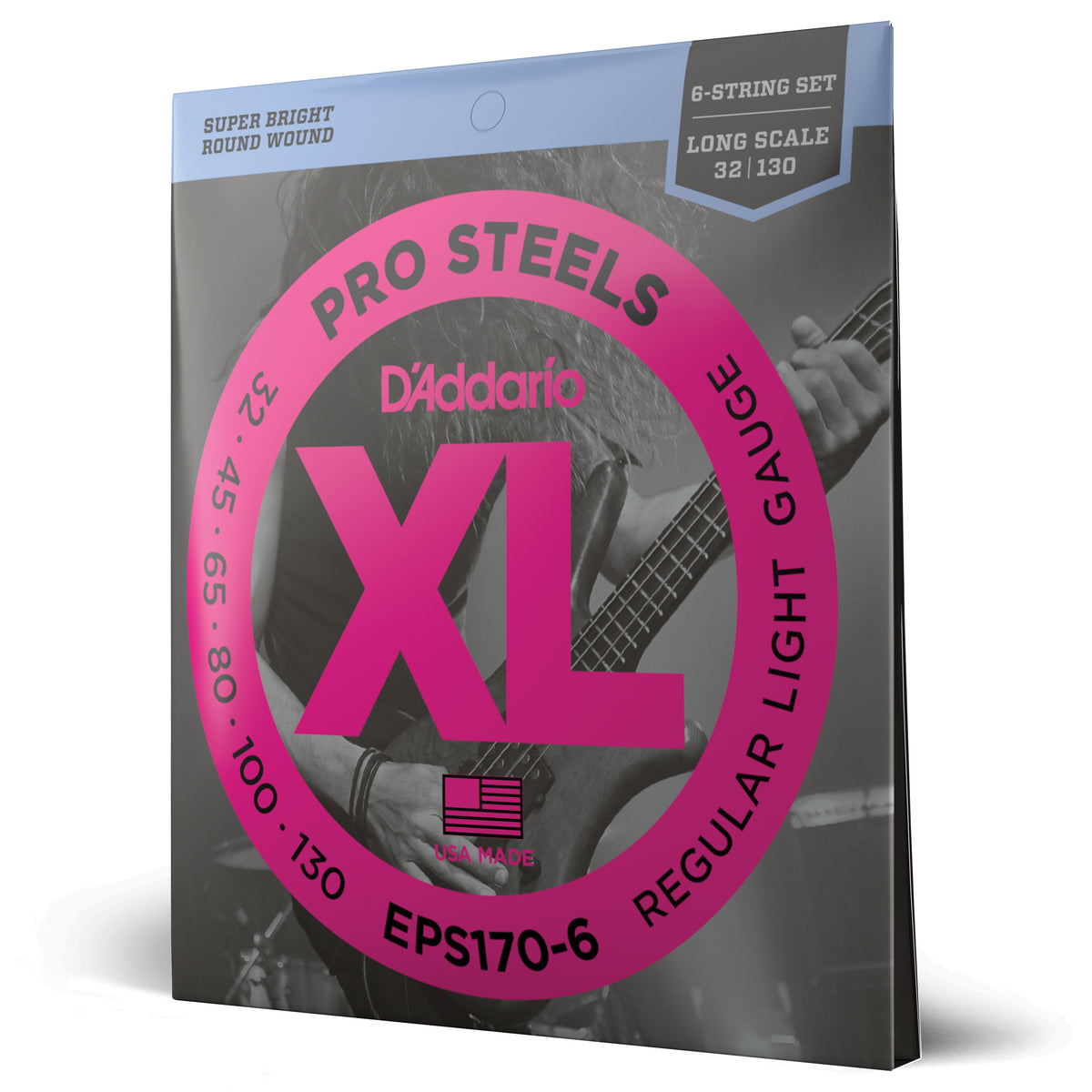 Juego Cuerdas Guitarra Bajo D'Addario 6 Cuerdas ProSteels, Escala Larga Tension Blanda EPS170-6