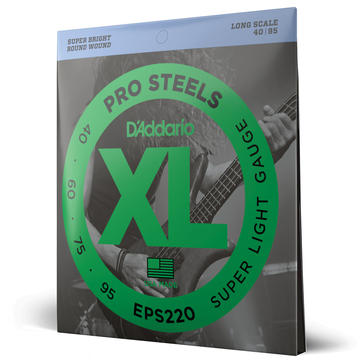 Juego Cuerdas Guitarra Bajo D'Addario ProSteels, Escala Larga Tension Super Blanda EPS220