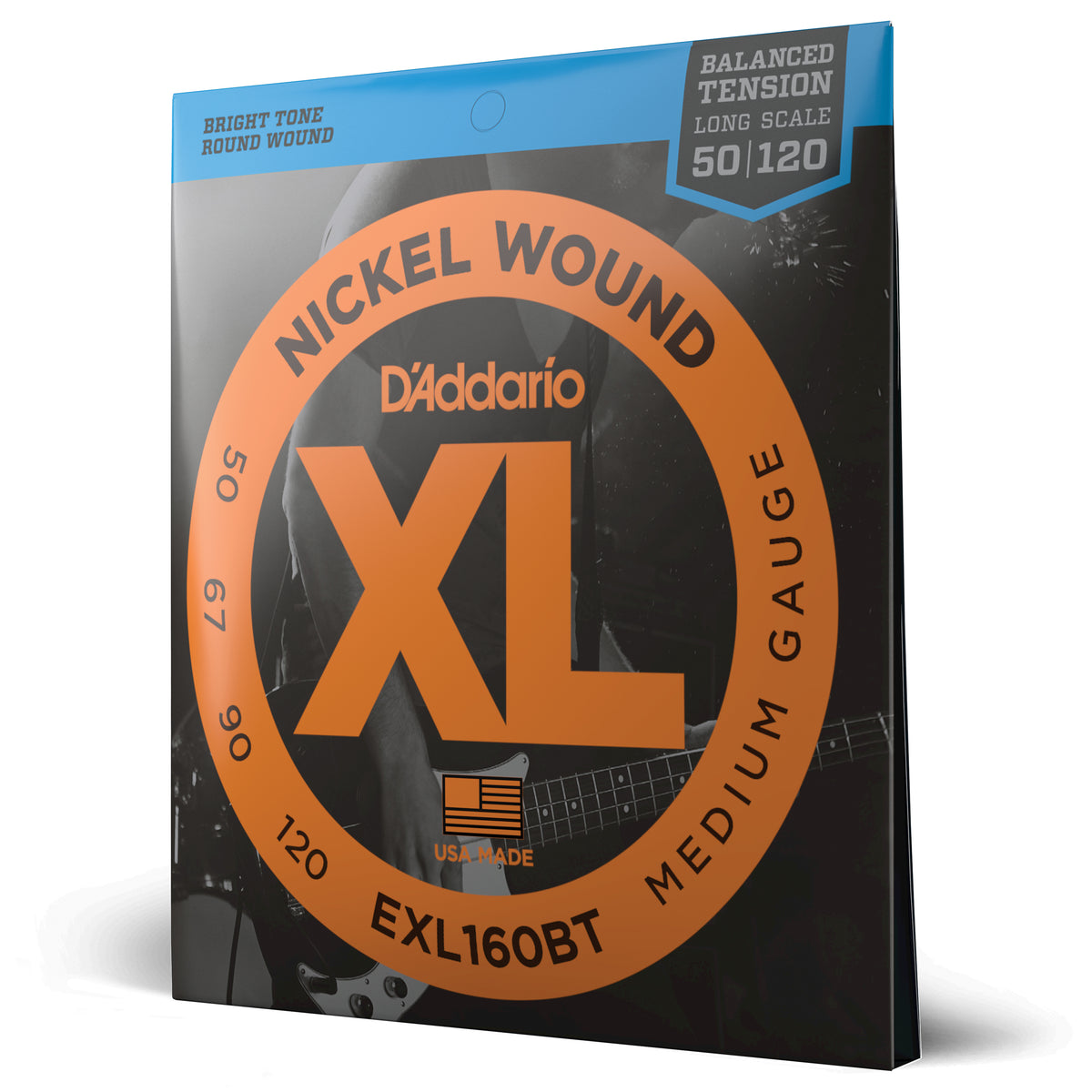 Juego Cuerdas Guitarra Bajo D'Addario Entorchado Niquel, Balanced Tension Escala Larga Tension Media EXL160BT