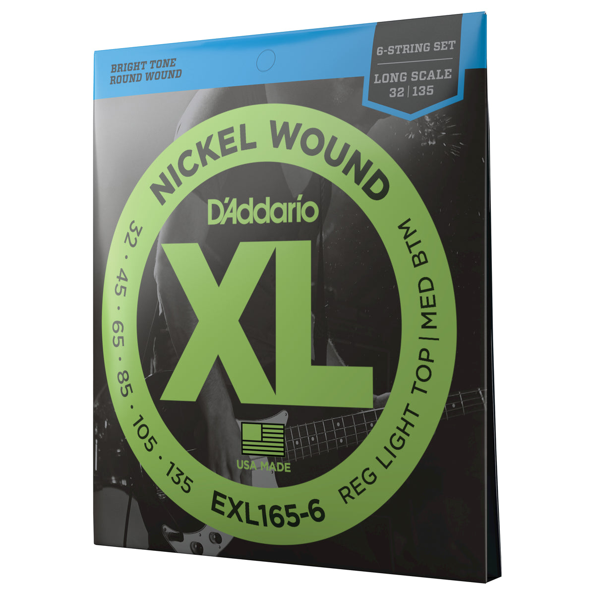 Juego Cuerdas Guitarra Bajo D'Addario 6 Cuerdas Entorchado Niquel, Escala Larga Tension Blanda Personalizada EXL165-6