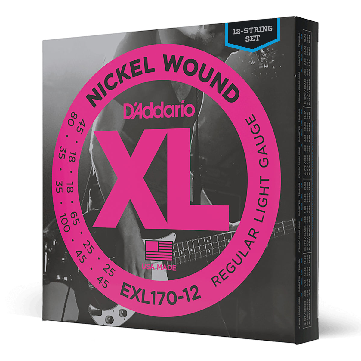 Juego Cuerdas Guitarra Bajo D'Addario Entorchado Niquel Tension Blanda EXL170-12