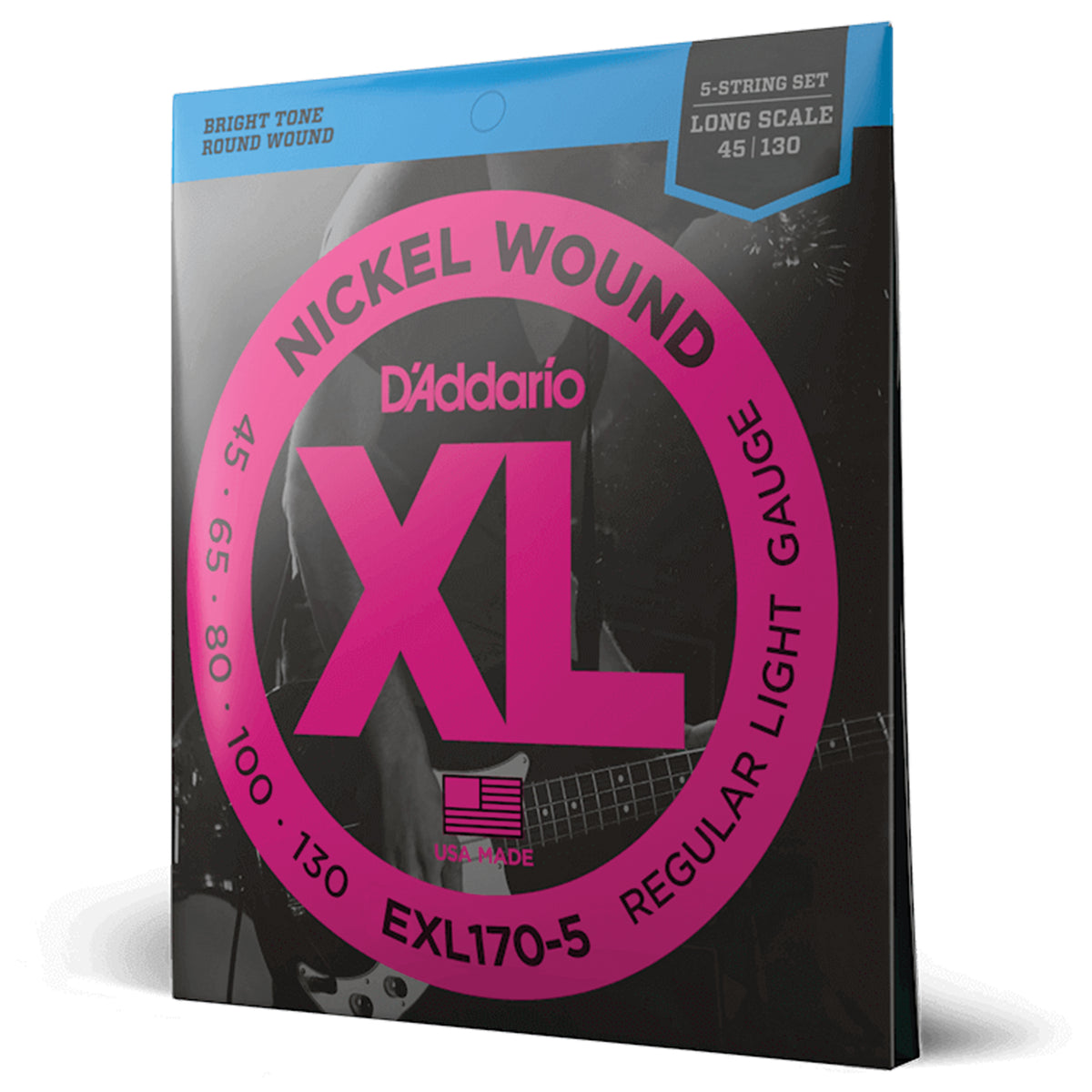 Juego Cuerdas Guitarra Bajo D'Addario 5 Cuerdas Entorchado Niquel, Escala Larga Tension Blanda EXL170-5