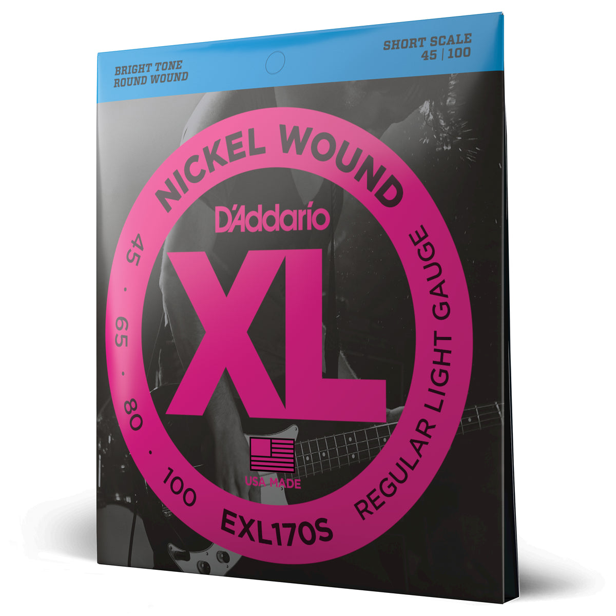 Juego Cuerdas Guitarra Bajo D'Addario Entorchado Niquel, Escala Corta Tension Blanda EXL170S