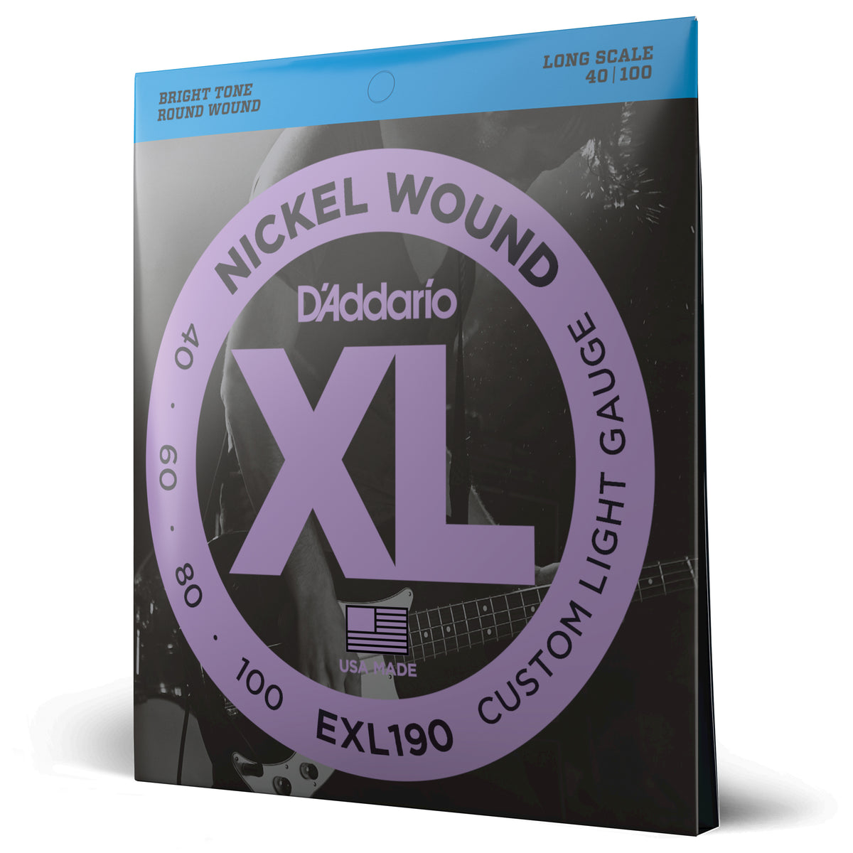 Juego Cuerdas Guitarra Bajo D'Addario Entorchado Niquel, Escala Larga Tension Blanda Personalizada EXL190