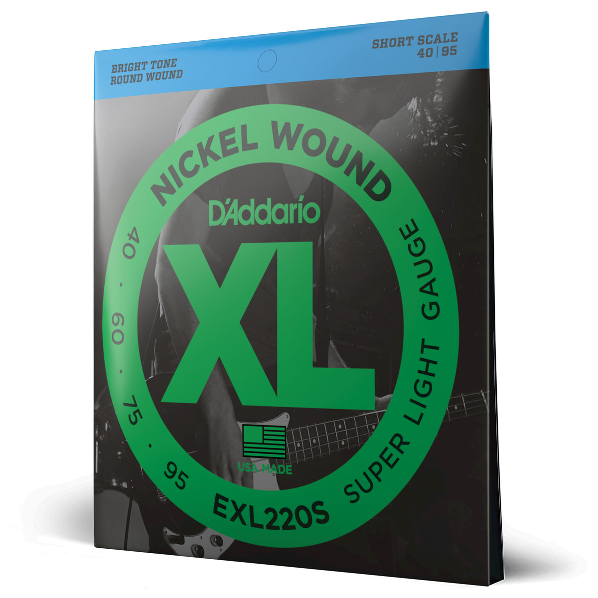 Juego Cuerdas Guitarra Bajo D'Addario Entorchado Niquel, Escala Corta Tension Super Blanda EXL220S