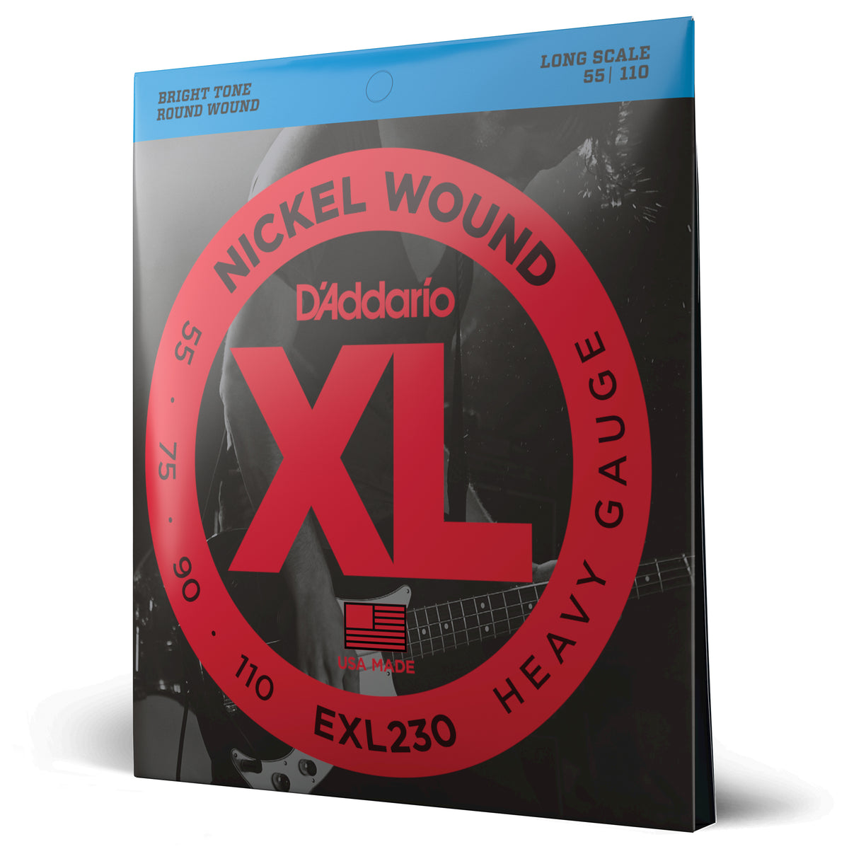 Juego Cuerdas Guitarra Bajo D'Addario Entorchado Niquel, Escala Larga Tension Fuerte EXL230