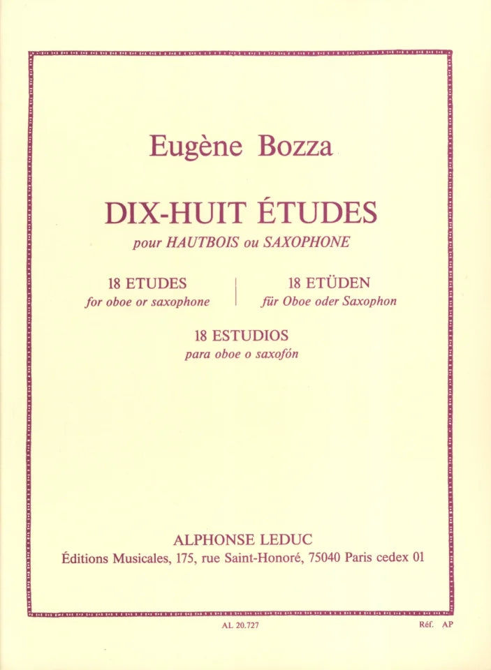 Dix-Huit Etudes pour Hautbois ou Saxophone. Bozza, E.
